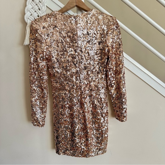 NWT Dress the Population Shauna Sequin V Neck Mini Dress Champagne Pink Gold XS - Picture 5 of 16